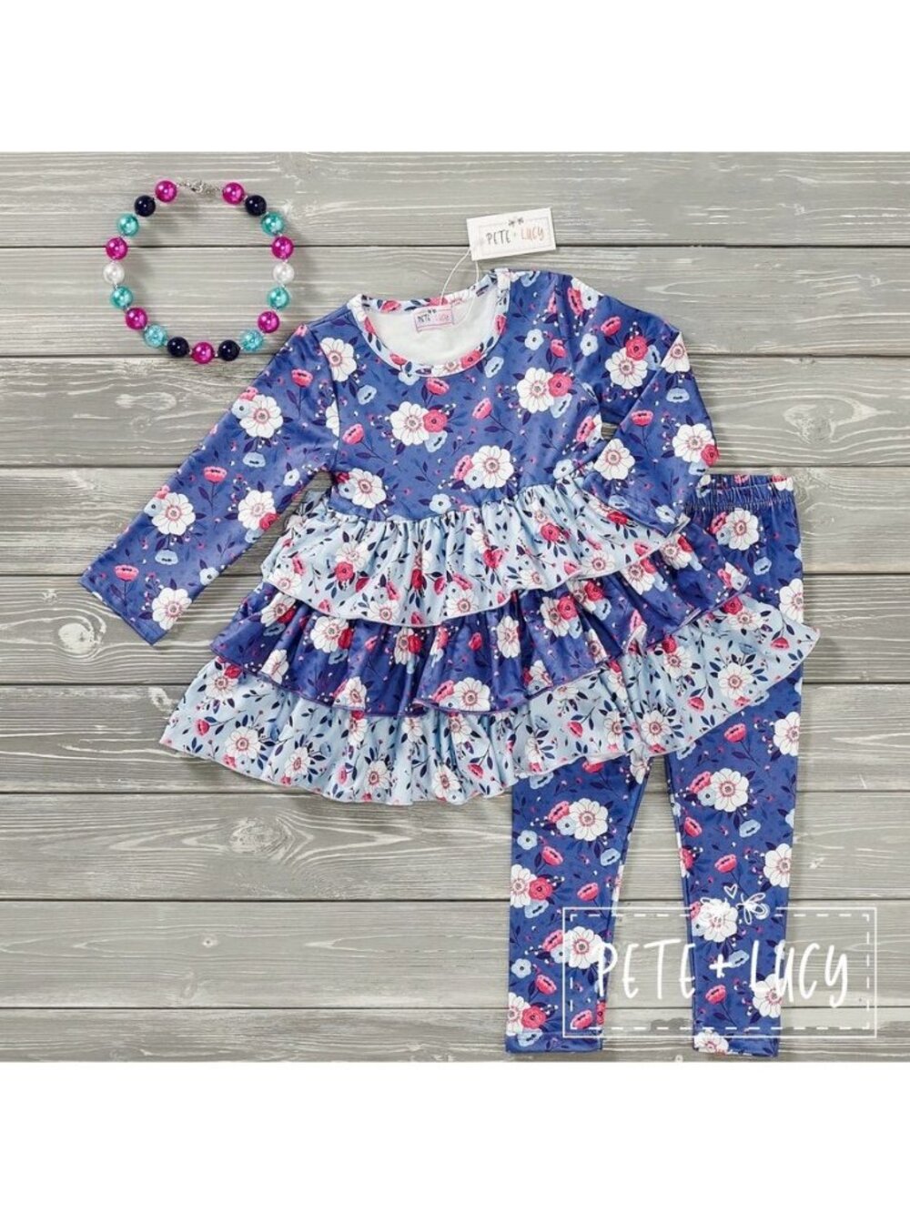 Pete + Lucy Girls Pants Set 5 Country Denim Floral Blue Ruffles New